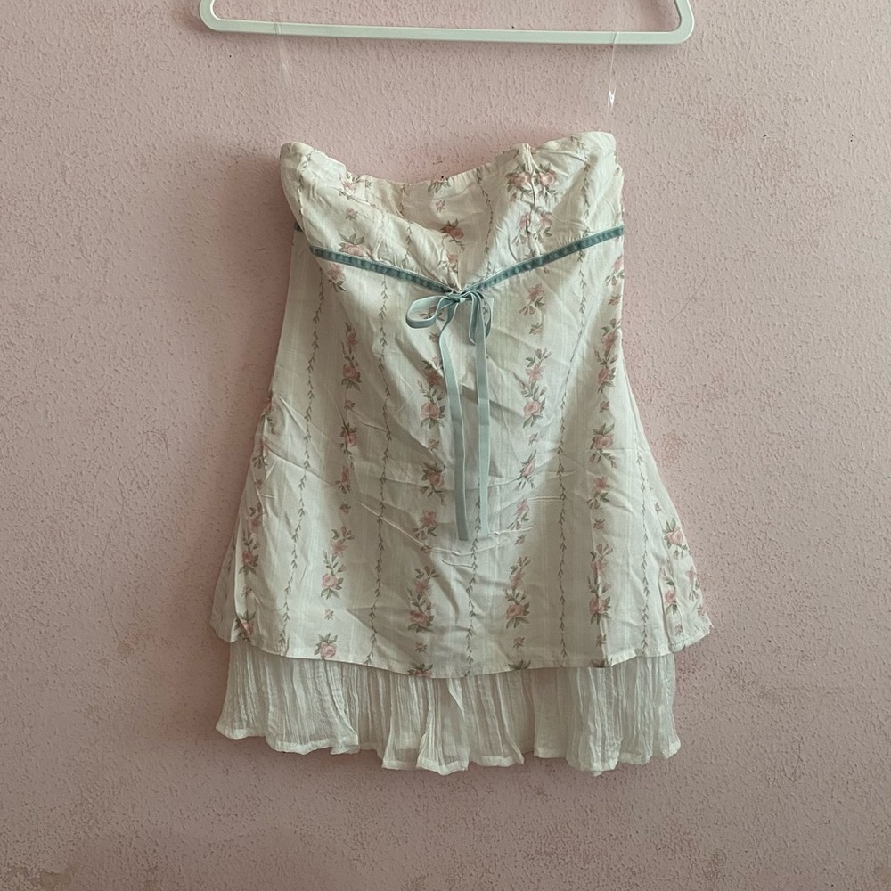 NWT Princess Polly Cottage Odette Pink Floral Slim Fit Strapless Mini Dress